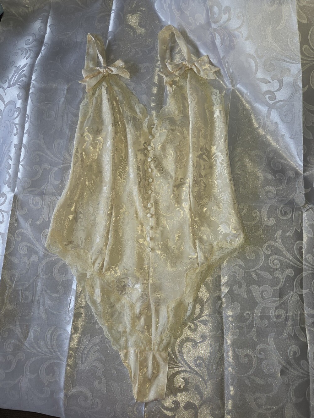 Victoria's Secret Ivory Satin Jacquard  Bodysuit